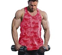 Lehmanlin Men's Stringer Tank Top Y Back Muscle Bodybuilding Gym Shirts (Pink - Blue 2XL)