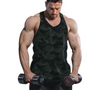 Lehmanlin Men's Stringer Tank Top Y Back Muscle Bodybuilding Gym Shirts (Print - Black M)