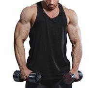 Lehmanlin Men's Stringer Tank Top Y Back Muscle Bodybuilding Gym Shirts (Pure Black L)