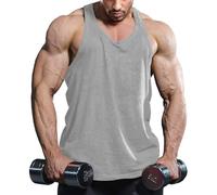 Lehmanlin Men's Stringer Tank Top Y Back Muscle Bodybuilding Gym Shirts (Pure Grey L)