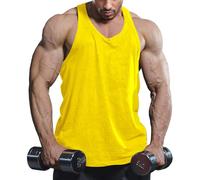 Lehmanlin Men's Stringer Tank Top Y Back Muscle Bodybuilding Gym Shirts (Pure Yellow 2XL)
