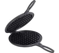 Lehmans Cast Iron Waffle Maker - Two Piece Hinged Non-Electric Waffle Iron for Stovetop or Grill Makes 7 inch Round Waffles - Non-Drip Double Rim - 8 pounds