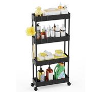 LEHOM 5.1" Slim Storage Cart - 4 Tiers Bathroom Organizer Mobile Shelving Unit Storage Rolling Utility Cart Slide Out Organizer for Kitchen Bathroom Laundry Narrow Places