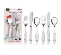 Lehoo Castle Dinosaur Toddler Kids Cutlery Set, Dino 6 Pcs Stainless Steel Travel Camping Baby Cutlery Sets - 2 x Forks, 2 x Spoons, 2 x Knives, Children's Dinner Knife and Fork Sets