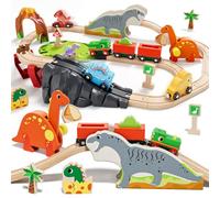Lehoo Castle Dinosaur Wooden Train Set for Kids Age 3+