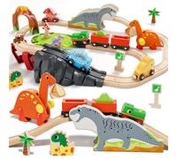 Lehoo Castle Dinosaur Wooden Train Set for Kids Age 3+ | Dinosaur Themed Railway Play, Build Push And Play, Birthday Present For Age 3+, Compatible With Major Wooden Track Brands