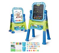 Lehoo Castle Easel Kids, 4 in 1 Kids Easel with Magnetic Drawing Board, Double Sided Toddler Easel with Chalkboard & Magnetic Whiteboard, Gifts for 3 4 5 6 7 Year Old Boys Girl(Blue)