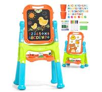 Lehoo Castle Easel Kids, 4 in 1 Kids Easel with Magnetic Drawing Board, Double Sided Toddler Easel with Chalkboard & Magnetic Whiteboard, Gifts for 3-7 Year Old Boys Girl(Blue,Orange,Green)