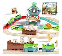 Lehoo Castle Electric Wooden Train Set, Train Track for Toddler Age 3+ | 34Pcs Amusement Park Track, Motorised Dinosaur Train Set, Compatible with Most Major Wooden Railway Sets