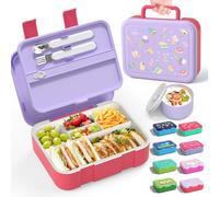 Lehoo Castle Kids Bento Lunch Box,1.25L Boy Girl School Lunchbox(Ice Cream) | Large Lunch Containers with 5 Compartments,Spoon&Fork,Sauce Jar,Leakproof,BPA-Free,Microwave Safe,Gift for Boys Girls Age 3-7