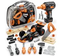 Lehoo Castle Kids Tool Set with Toy Drill & Take Apart Race Car, STEM Construction Toys Kit for 2-5 Year Old Boys, DIY Build Your Own Car Learning Gift with Portable Tool Box