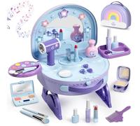 Lehoo Castle Kids Vanity Toys for 3 4 5 Year Old Girls, 2-in-1 Portable Dressing Table with Pretend Makeup Set, Toddler Vanity with Lights and Music, Birthday Gifts for Girl Aged 3+