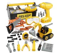 Lehoo Castle Montessori Kids Tool Box Set Toy for 3 4 5 Years Old, Boy Gift with Electric Drill& Mini Workbench& Take Apart Construction Vehicles, Pretend Play Kids Toys for Boys Girls
