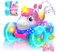 Lehoo Castle Remote Control Car for Girls 360° Rotating, Unicorn Monster Truck Toys with LED Lights, 4WD All Terrain RC Stunt Car Rechargeable, 2.4GHz RC Truck for 3 4 5 6 7 8 Girls Birthday Gift