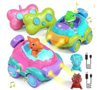 Lehoo Castle Remote Control Dinosaur Toys, Remote Control Cars for Kids Age 3, Toddler Car Toys for 2 Year Old RC Cars with Lights & Music 2 Pack