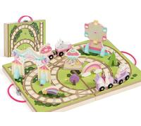 Lehoo Castle Take-Along Wooden Unicorn Train Set for Girls Age 2+ | Tabletop & Travel Toy with Portable Storage Case, Ready-to-play, No Assembly Required, Birthday Gift for Girls