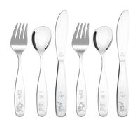 Lehoo Castle Toddler Kids Cutlery Set, 6 Pcs Stainless Steel Travel Camping Baby Cutlery Sets - 2 x Forks, 2 x Spoons, 2 x Knives, Children's Dinner Knife and Fork Sets (Construction Vehicles)