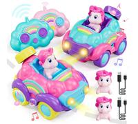 Lehoo Castle Toys for 2 3 Year Old Girls, Unicorn Gifts for Girls Remote Control Toy Cars 2 3 Year Olds Girl Gifts, 2 Pack Unicorn Toys RC Stunt Car with Lights & Music