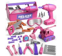 Lehoo Castle Toys for 3 4 Year Old Girls, Kids Tool Set with Electric Drill & Take Apart Construction Vehicles, Pretend Play Tool Box Gifts for Girl Aged 3 4 5 6