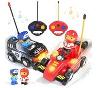 Lehoo Castle Toys for Kids Age 3+, Remote Control Cars with Lights & Music 2 Pack Pop-up Race & Police RC Car