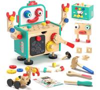 Lehoo Castle Wooden Robot Kids Tool Set - Montessori Educational Toys for 2 Years Old, Toddler Construction Tool Box Bench with Blackboard, Learning Toy Gift for Boys Girls Age 2 3 4