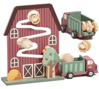 Lehoo Castle Wooden Rollers Drop Track Montessori Toy for Ages 18M+ | Cause and Effect Toys, 4 Large Animal Rollers, No Assembly, Farm Barn Theme, Visual Tracking, Boys Girls First Birthday Gift