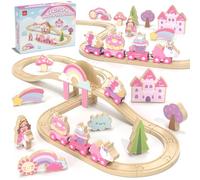 Lehoo Castle Wooden Train Set for Girls, Pink Unicorn Train Track | Princess and Castle for Imaginative Play, FSC-Certified Wood, Fits Most Major Wooden Railway Sets, Birthday Gift for Girl