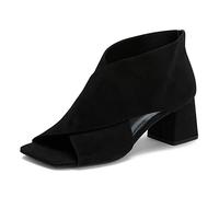 LEHOOR Women Chunky Heel Open Toe Booties Suede Side Cut-Out Ankle Boots Square Peep Toe 2 Inch Block Mid Heels Dress Heeled Sandal Booties Back Zipper Office Ladies Summer Party Comfy Size 4-11 M US,