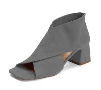 LEHOOR Women Chunky Heel Open Toe Booties Suede Side Cut-Out Ankle Boots Square Peep Toe 2 Inch Block Mid Heels Dress Heeled Sandal Booties Back Zipper Office Ladies Summer Party Size 4-11 M US, Suede