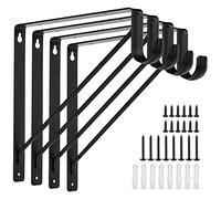 lehua 4PCS Heavy Duty Black Closet Rod Brackets for Home and Closet Decor, Wall Mount Closet Pole Supports Bracket Hook