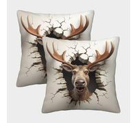 LeHuaiMa 3D Printed 3D Reindeer Square Pillowcases Animal Square Throw Pillow Garden Cushion Super Soft Pack of 2 Home Decor for Sofa Bedroom 50x50cm