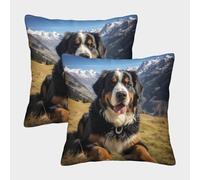 LeHuaiMa 3D Printed Bernese Mountain Dog Square Pillowcases Pet Square Throw Pillow Decorative Super Soft Pack of 2 for Sofa Couch Bed 45x45cm