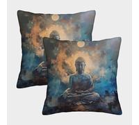 LeHuaiMa 3D Printed Buddha Statue Square Pillowcases Pillow Case Cushion Decorative Super Soft Pack of 2 Home Decor for Sofa Bedroom 50x50cm