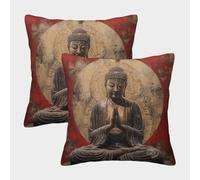 LeHuaiMa 3D Printed Buddha Statue Square Pillowcases Pillow Case Cushion Garden Cushion Super Soft Pack of 2 for Sofa Couch Bed 40x40cm