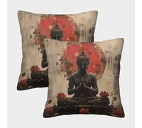 LeHuaiMa 3D Printed Buddha Statue Throw Pillow Covers Pillow Case Cushion Garden Cushion Super Soft Pack of 2 Home Decor for Sofa Bedroom 40x40cm