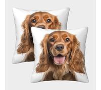 LeHuaiMa 3D Printed Cocker Spaniel Square Pillowcases Pet Throw Pillow Case Decorative Super Soft Pack of 2 for Sofa Couch Bed 40x40cm