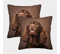 LeHuaiMa 3D Printed Cocker Spaniel Throw Pillow Covers Pet Pillow Case Cushion Decorative Super Soft Pack of 2 for Home Couch Sofa Decorative, Gifts 40x40cm