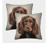 LeHuaiMa 3D Printed Cocker Spaniel Throw Pillow Covers Pet Square Throw Pillow Garden Cushion Super Soft Pack of 2 for Patio,Couch, Tent, Balcony And Sofa 50x50cm