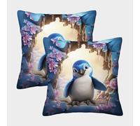 LeHuaiMa 3D Printed Cute Penguin Square Pillowcases Animal Pillow Case Cushion Garden Cushion Super Soft Pack of 2 for Sofa Couch Bed 50x50cm