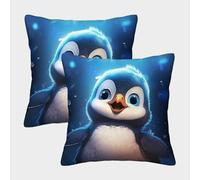 LeHuaiMa 3D Printed Cute Penguin Throw Pillow Covers Animal Throw Pillow Case Decorative Super Soft Pack of 2 for Sofa Couch Bed 45x45cm