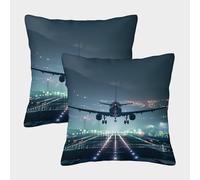 LeHuaiMa 3D Printed Passenger Aircraft Throw Pillow Covers Aeroplane Throw Pillow Case Decorative Super Soft Pack of 2 for Home Couch Sofa Decorative, Gifts 45x45cm
