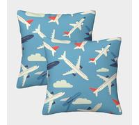 LeHuaiMa 3D Printed Passenger Aircraft Throw Pillow Covers Aeroplane Throw Pillow Case Garden Cushion Super Soft Pack of 2 for Sofa Couch Bed 45x45cm