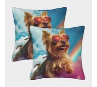 LeHuaiMa 3D Printed Yorkshire Terrier Square Pillowcases Dog Square Throw Pillow Decorative Super Soft Pack of 2 for Patio,Couch, Tent, Balcony And Sofa 45x45cm