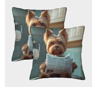 LeHuaiMa 3D Printed Yorkshire Terrier Throw Pillow Covers Dog Pillow Case Cushion Garden Cushion Super Soft Pack of 2 for Sofa Couch Bed 40x40cm