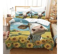 LeHuaiMa 3D Printing Duvet Cover Set Cute Little Cow Decorative Duvet Cover Antibacterial Comforter Cover 3pc With Pillow Cases Bedding Cover for Boys Adult King（220x240cm）