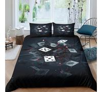 LeHuaiMa Black Poker Duvet Cover Set 3 PCS Hotel Quality Quilt Cover Bedding Sets Bed Covers with Pillowcases with Zipper Closure Ultra Soft Hypoallergenic Microfiber Double（200x200cm）