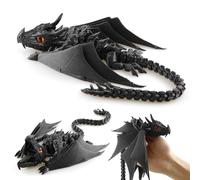 LehuoMaker 3D Printed Dragon with Wings, Fidget Dragon Toys, 3D Printed Animals, Flexible Articulated Winged Crystal Dragon Model,Home Office Decor Desktop Pet(Silk Black)