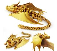 LehuoMaker 3D Printed Dragon with Wings, Fidget Dragon Toys, 3D Printed Animals, Flexible Articulated Winged Crystal Dragon Model,Home Office Decor Desktop Pet(Silk Gold)