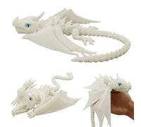 LehuoMaker 3D Printed Dragon with Wings, Fidget Dragon Toys, 3D Printed Animals, Flexible Articulated Winged Crystal Dragon Model,Home Office Decor Desktop Pet(Luminous White)