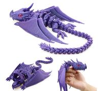LehuoMaker 3D Printed Dragon with Wings, Fidget Dragon Toys, 3D Printed Animals, Flexible Articulated Winged Crystal Dragon Model,Home Office Decor Desktop Pet(Glistem Purple)